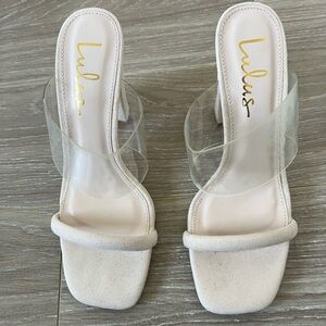 Lulus Clear Strap Cream/Nude Heels